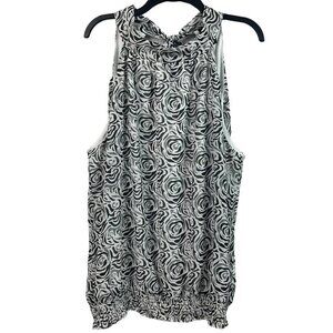 Lane Bryant Womens Lined Blouse Sleeveless Elastic Hem Black White 26/28W